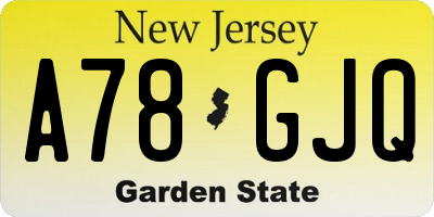 NJ license plate A78GJQ
