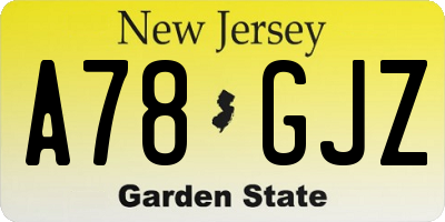 NJ license plate A78GJZ