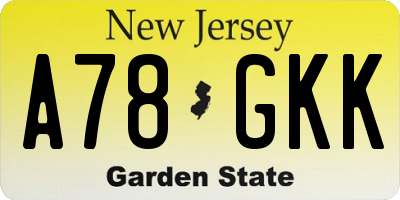 NJ license plate A78GKK