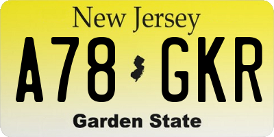 NJ license plate A78GKR