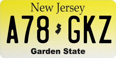 NJ license plate A78GKZ