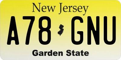 NJ license plate A78GNU