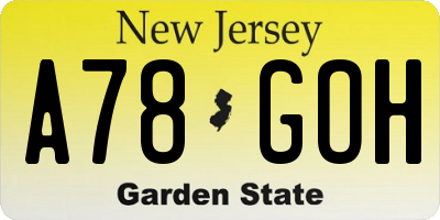 NJ license plate A78GOH
