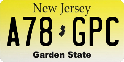 NJ license plate A78GPC