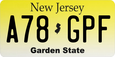 NJ license plate A78GPF