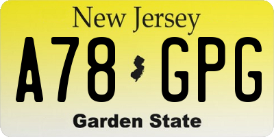 NJ license plate A78GPG