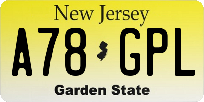NJ license plate A78GPL