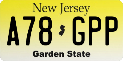 NJ license plate A78GPP