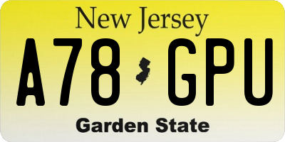 NJ license plate A78GPU