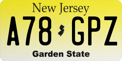 NJ license plate A78GPZ