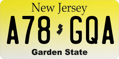 NJ license plate A78GQA
