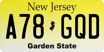 NJ license plate A78GQD
