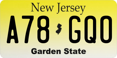 NJ license plate A78GQO