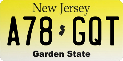 NJ license plate A78GQT