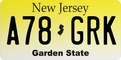 NJ license plate A78GRK
