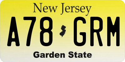 NJ license plate A78GRM