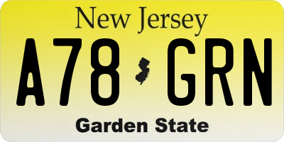 NJ license plate A78GRN