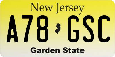 NJ license plate A78GSC