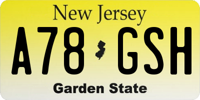 NJ license plate A78GSH