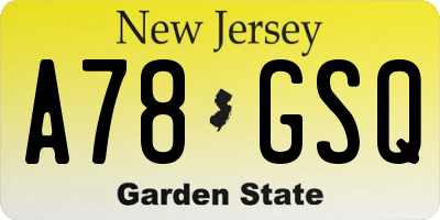 NJ license plate A78GSQ