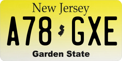 NJ license plate A78GXE