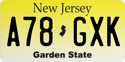 NJ license plate A78GXK