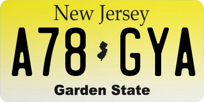 NJ license plate A78GYA