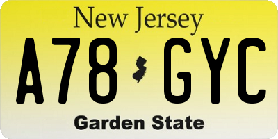 NJ license plate A78GYC