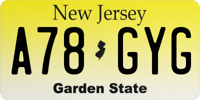 NJ license plate A78GYG