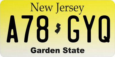 NJ license plate A78GYQ