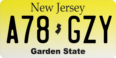 NJ license plate A78GZY