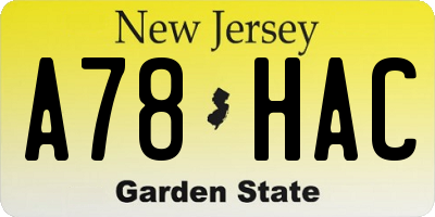 NJ license plate A78HAC