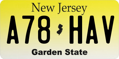 NJ license plate A78HAV