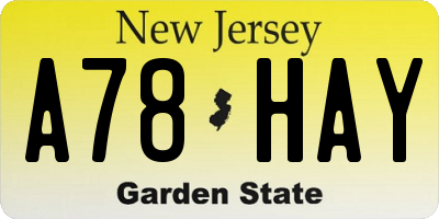 NJ license plate A78HAY