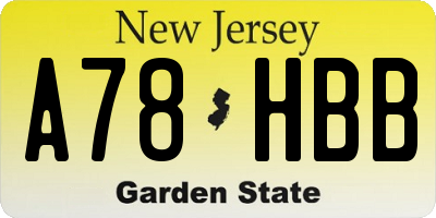 NJ license plate A78HBB