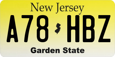 NJ license plate A78HBZ