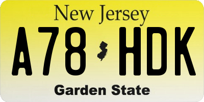 NJ license plate A78HDK