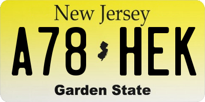 NJ license plate A78HEK