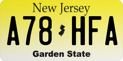 NJ license plate A78HFA