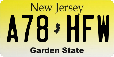 NJ license plate A78HFW