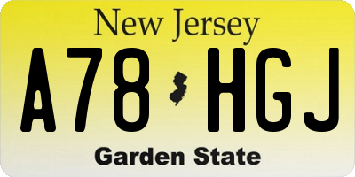 NJ license plate A78HGJ