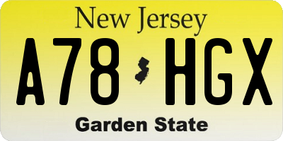 NJ license plate A78HGX