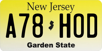 NJ license plate A78HOD