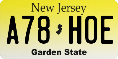 NJ license plate A78HOE
