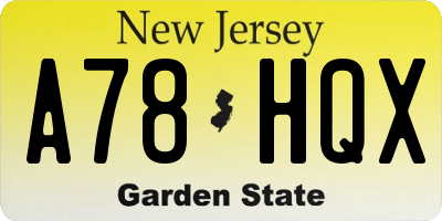 NJ license plate A78HQX