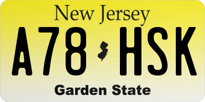 NJ license plate A78HSK