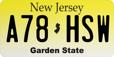 NJ license plate A78HSW
