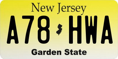 NJ license plate A78HWA