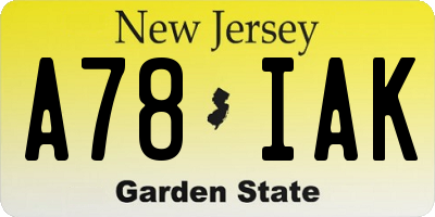 NJ license plate A78IAK