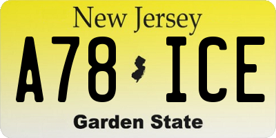 NJ license plate A78ICE